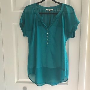 Daniel Rainn Pleated Flowy Top with Sheer Details